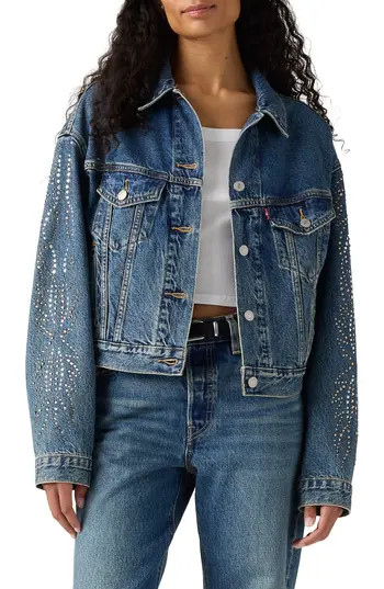 Levi's® Shrunken '90s Embellished Crop Denim Trucker Jacket in Solargenic Trucker at Nordstrom Rack, Size Medium | Nordstrom Rack