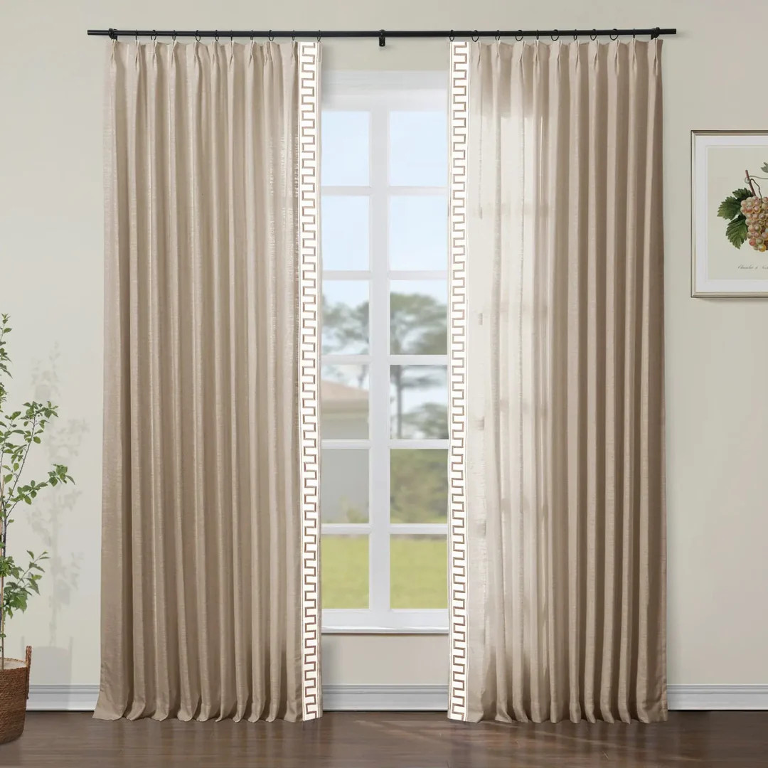 Liz Linen Curtains with Border Trim (Sold per Pair) | TWOPAGES