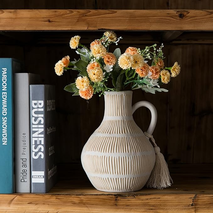 Mowtanco Rustic Ceramic Vase for Home Decor, Farmhouse Decorative Vases for Pampas Grass, Terraco... | Amazon (US)