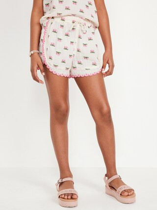 Double-Weave Embroidered-Trim Shorts for Girls | Old Navy (US)