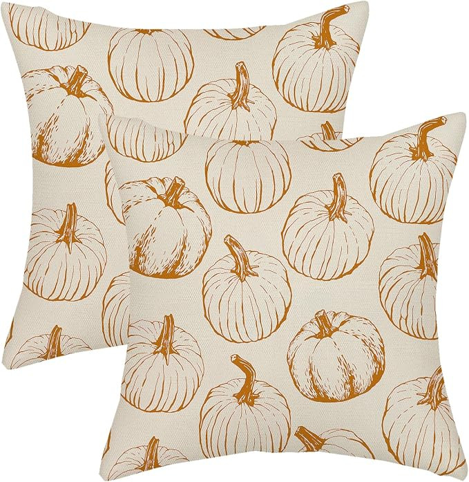 AGAYNA Fall Pillow Covers 20x20 Autumn Burnt Orange Pumpkins Print Decor Throw Pillows Case for C... | Amazon (US)