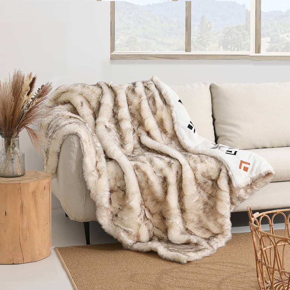 Luxury Plush Faux Fur Throw Blanket with Aztec Pattern, Super Warm, Fuzzy, Elegant, Fluffy Decora... | Amazon (US)