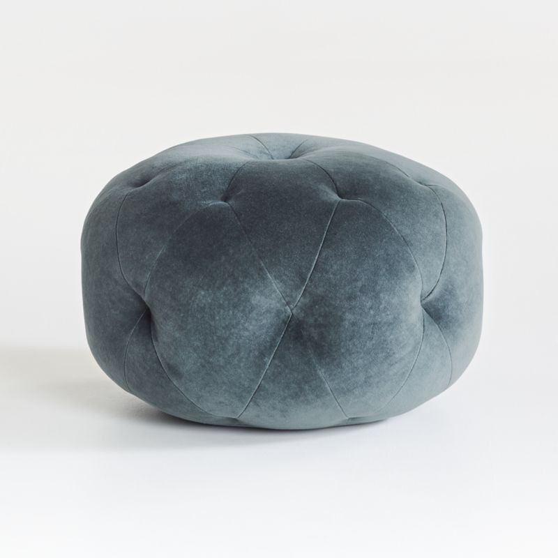 Blue Velvet Pouf + Reviews | Crate and Barrel | Crate & Barrel