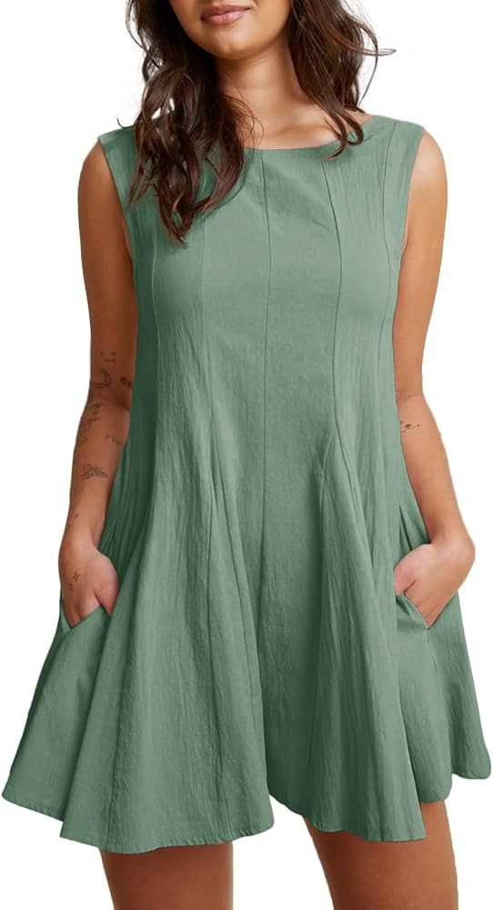 Jeanewpole1 Womens Sleeveless Backless Wide Leg Flowy Romper Short Jumpsuit with Pocket | Amazon (US)