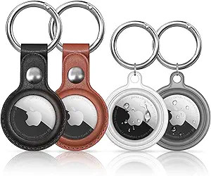 MOLOVA Waterproof Airtag Keychain Leather Air Tag Holder, [4 Pack] Protective Tracker Case with K... | Amazon (US)