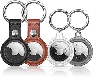 MOLOVA Waterproof Airtag Keychain Leather Air Tag Holder, [4 Pack] Protective Tracker Case with K... | Amazon (US)