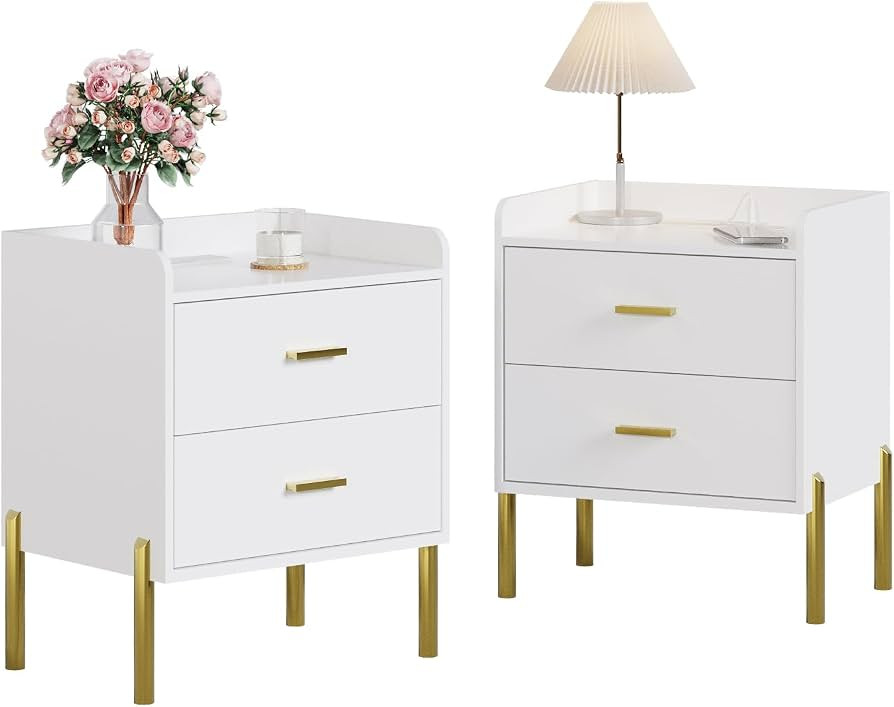 Vabches Nightstand Set of 2 with Built-in Charging Station, White Mid Century Modern Nightstand f... | Amazon (US)