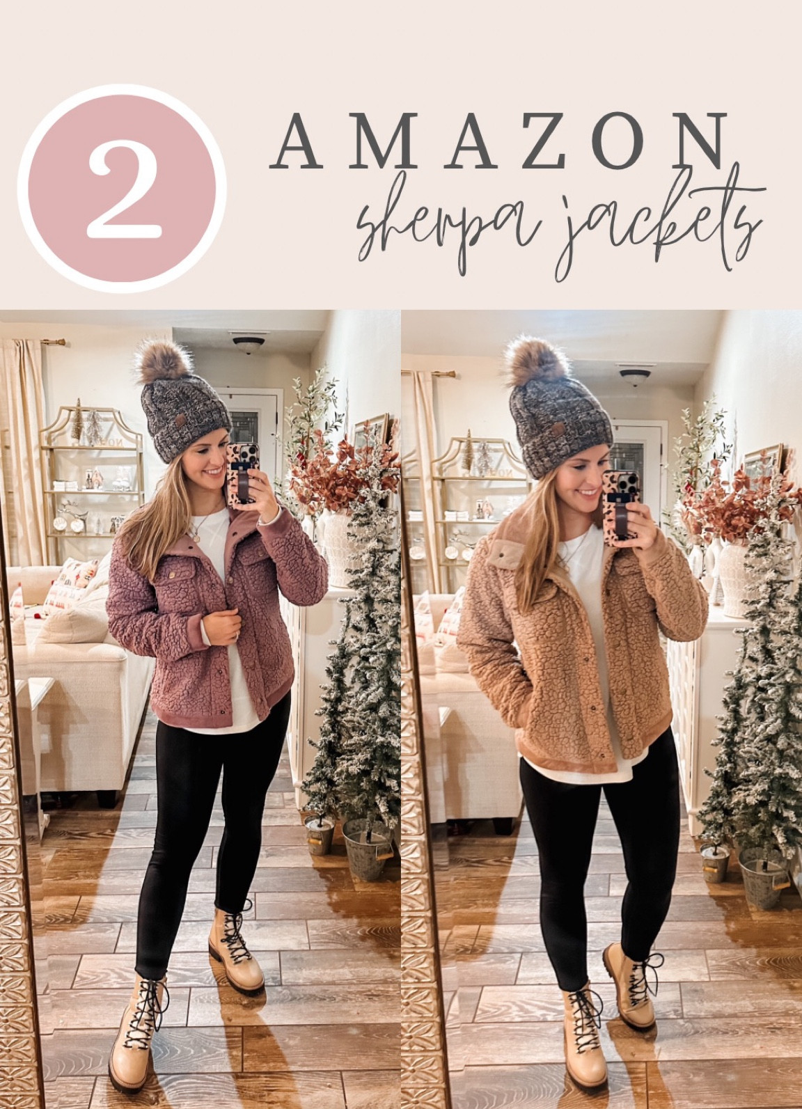 Holiday looks: casual outfit 
Amazon sherpa jackets that are AMAZING quality, super soft (inside & out) and keep you warm! Linking my fave white longer top & go-to amazon leggings & target boots. Perfect winter outfit if you ask me! Wearing size m in all. Fits true to size. 

Amazon fashion, Winter hat, tunic sweatshirt top, long sleeve shirt, cc Pom fleece lined beanie, hiking boots, target style, mom fashion 

#LTKSeasonal #LTKunder100 #LTKHoliday
