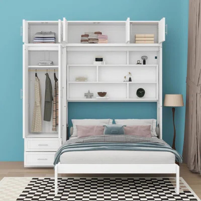 Queen Size Wall Murphy Bed, All-In-One Furniture Hidden Foldable Bed With Top Cabinet | Wayfair North America