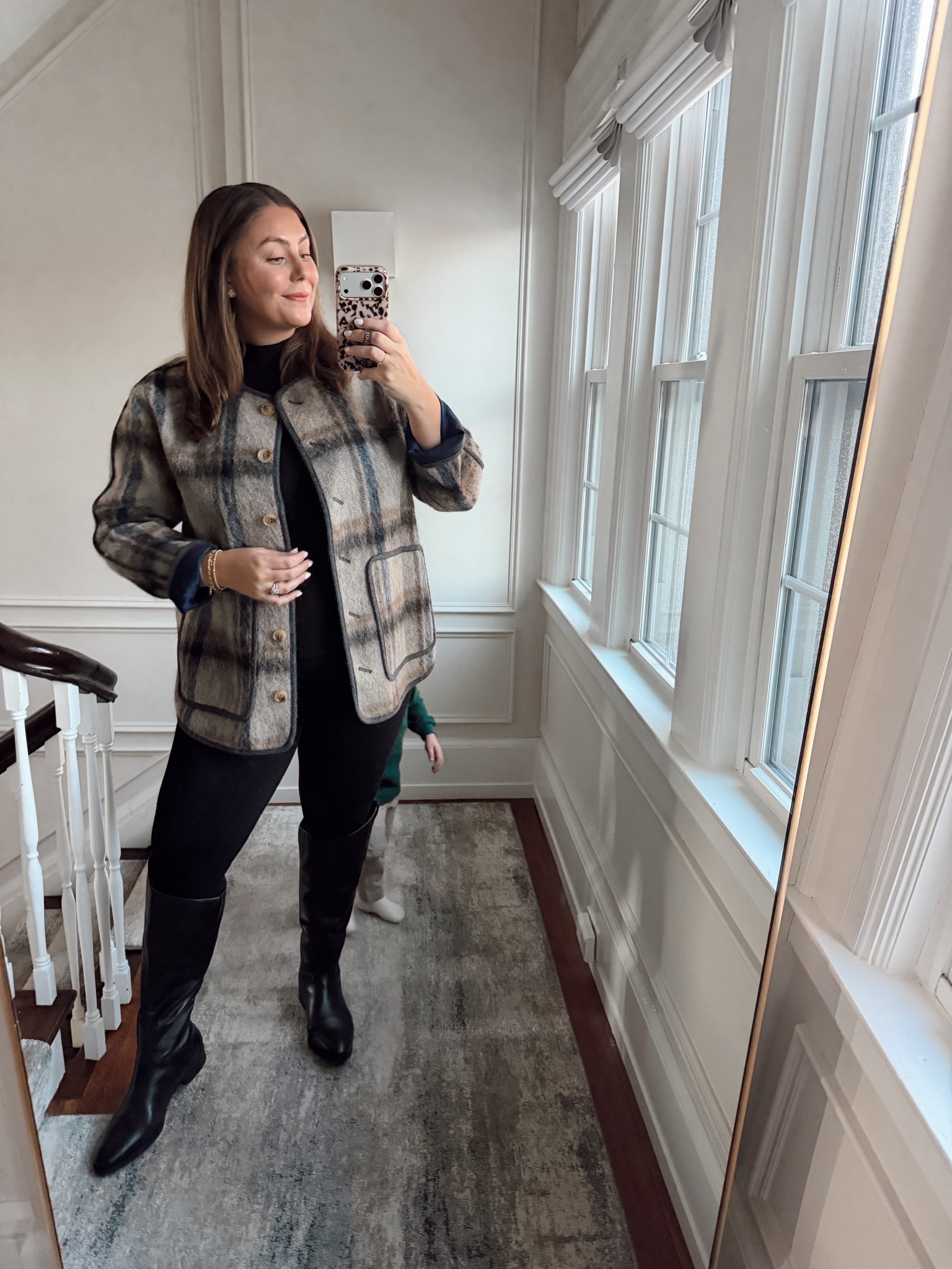 Dinner outfit - wearing size XL in jacket, XXL in mockneck top, 1X in leggings. Use CARALYN15 on your first order at Spanx. 

#LTKMidsize #LTKBump #LTKSeasonal