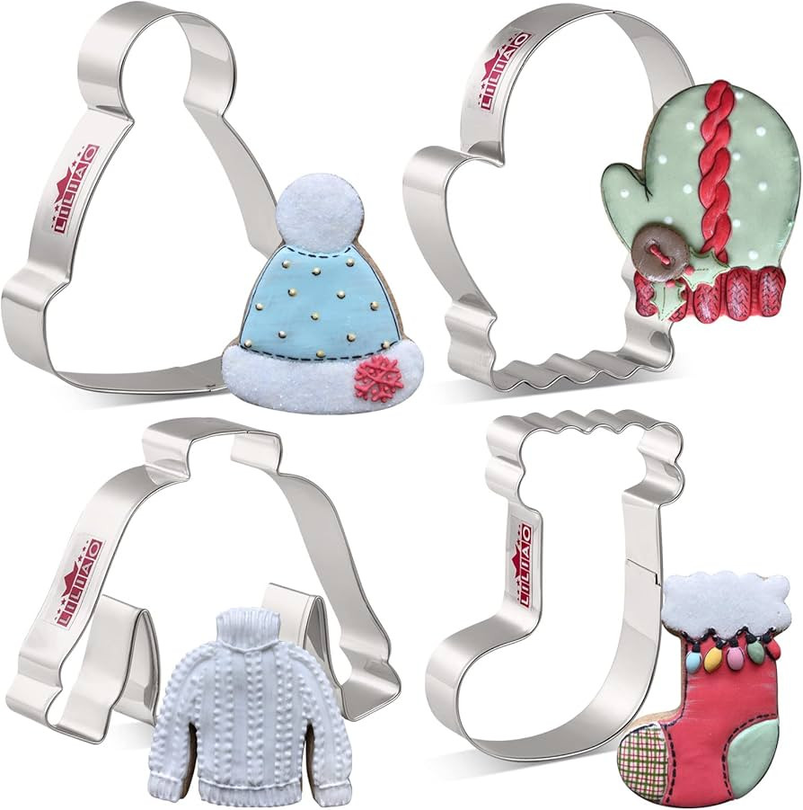 Amazon.com: LILIAO Winter Holiday Christmas Cookie Cutter Set - 4 Piece - Ugly Sweater, Stocking,... | Amazon (US)