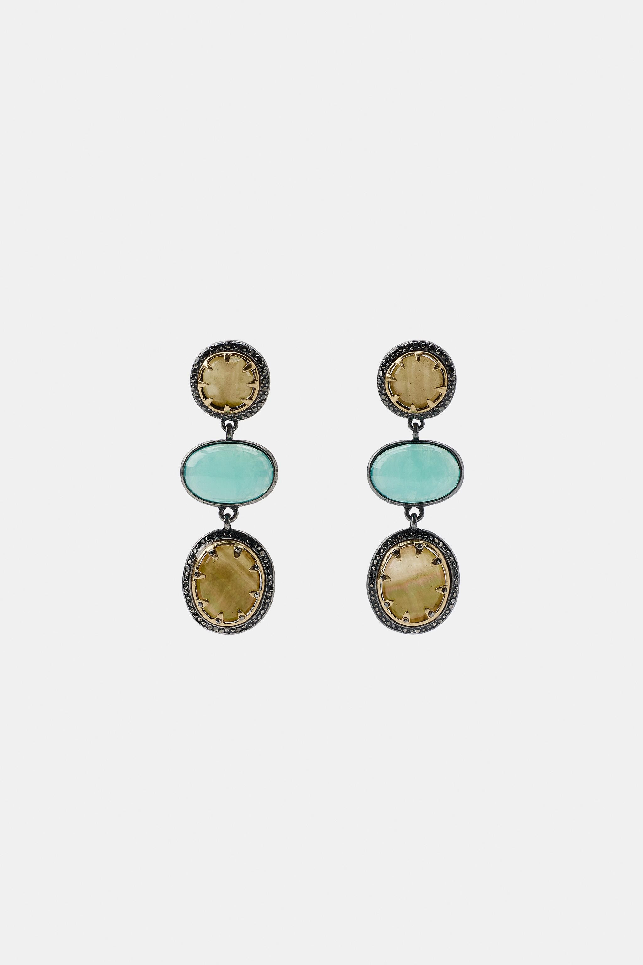 TRIPLE STONE AND RHINESTONE EARRINGS | Zara US