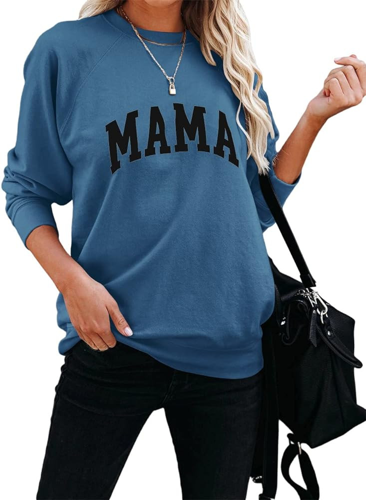 Dressmine Womens Crewneck Mama Sweatshirt Raglan Long Sleeve Graphic Shirts Casual Print Pullover... | Amazon (US)