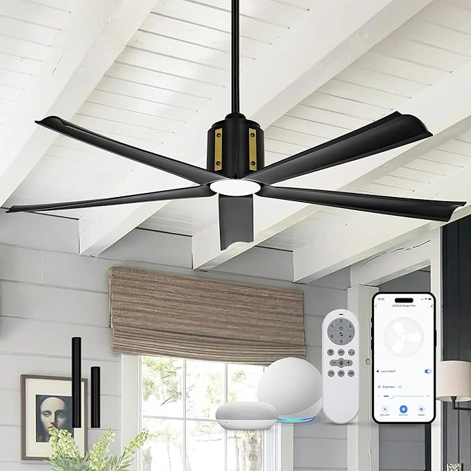 Smart 60 Inch Ceiling Fan, Black Ceiling Fans with Lights and Remote, Quiet DC Motor, Voice Contr... | Amazon (US)