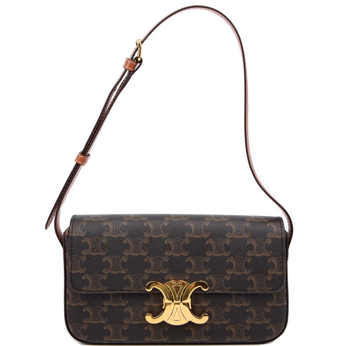 Claude Triomphe Shoulder Bag Canvas/Calfskin Brown | Keeks Designer Handbags