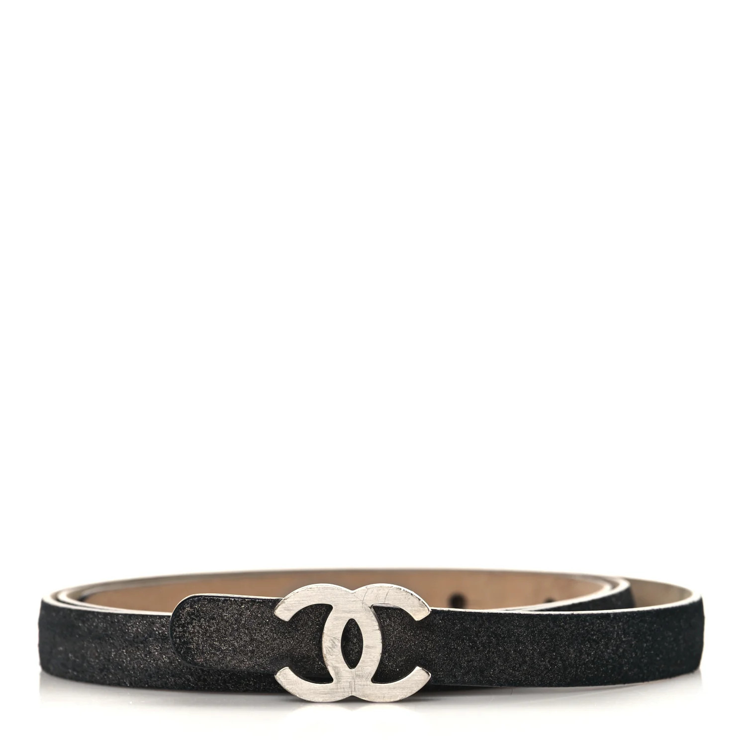 CHANEL Glitter Calfskin CC Logo Skinny Belt 85 34 Black | FASHIONPHILE (US)