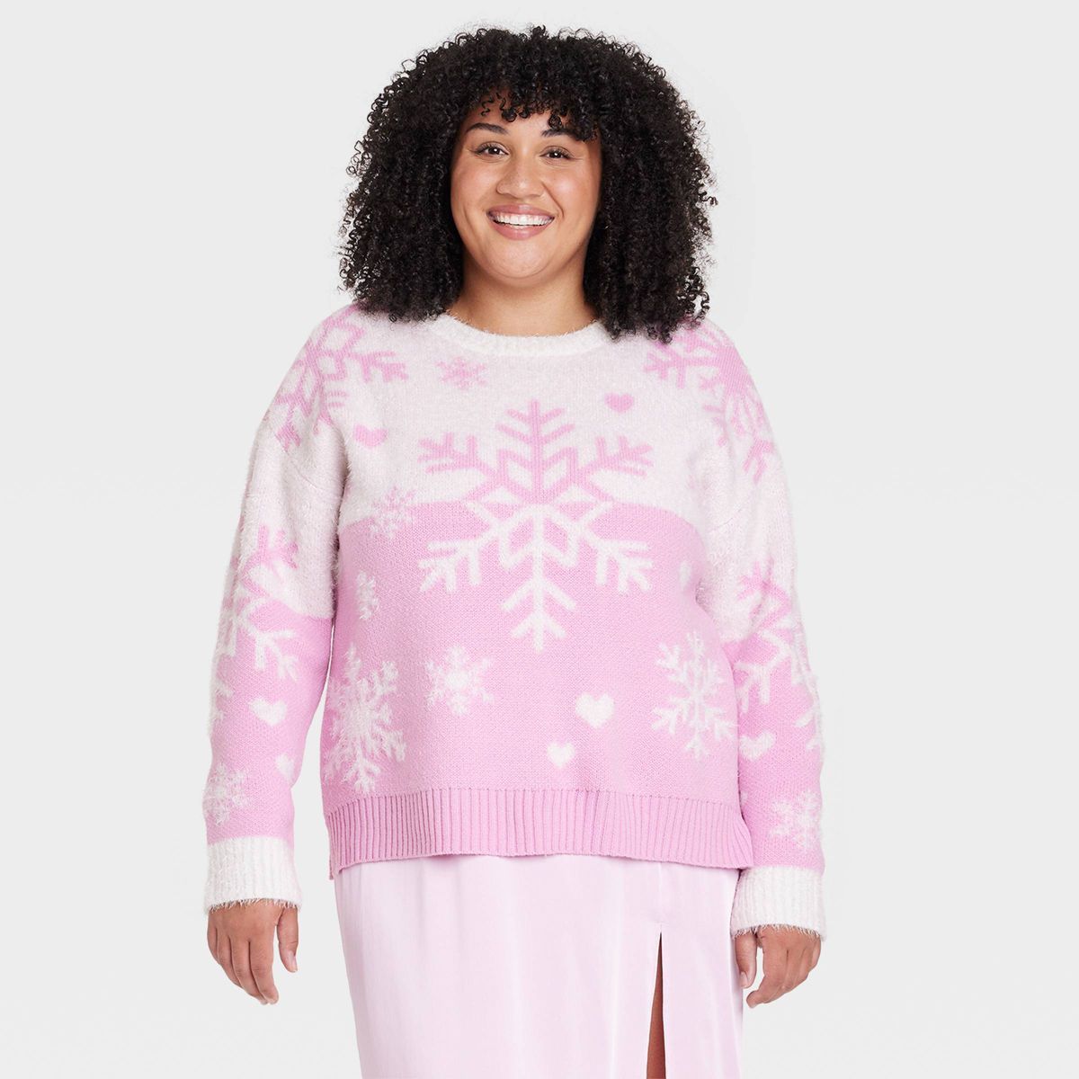 Women's Snowflake Graphic Sweater - Pink XXL | Target