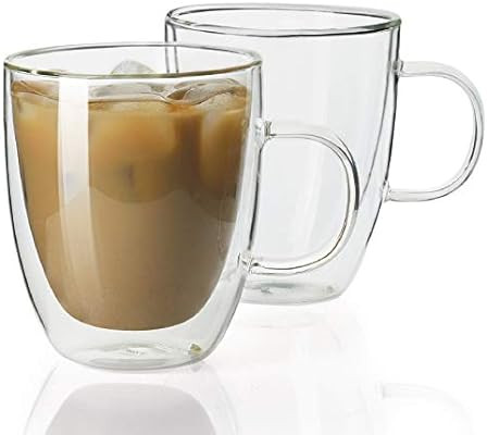 Sweese 413.101 Glass Coffee Mugs - 12.5 oz Double Walled Insulated Mug Set with Handle, Perfect f... | Amazon (US)