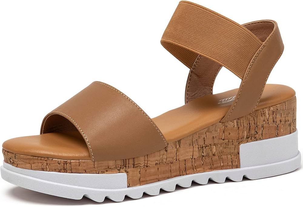 katliu Women's Wedge Platform Sandals Elastic Ankle Strap Cork Platform Sandals | Amazon (US)