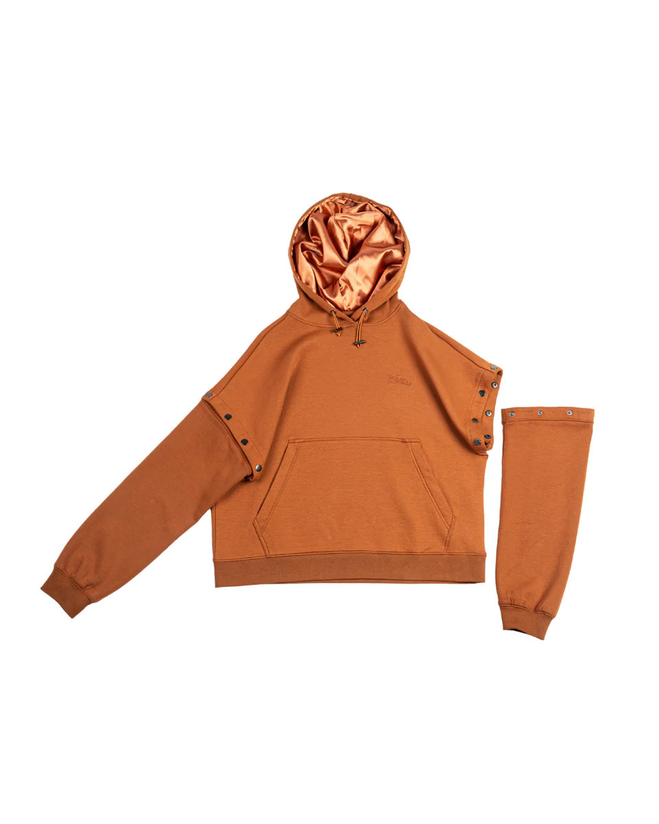 Brown Convertible Pullover Satin Lined Hoodie | KIN Apparel