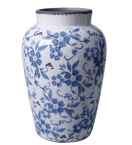 Vintage Blue and White Vase Porcelain Flower Vase Ceramic for Home Decor Rustic 9.7" H | Amazon (US)