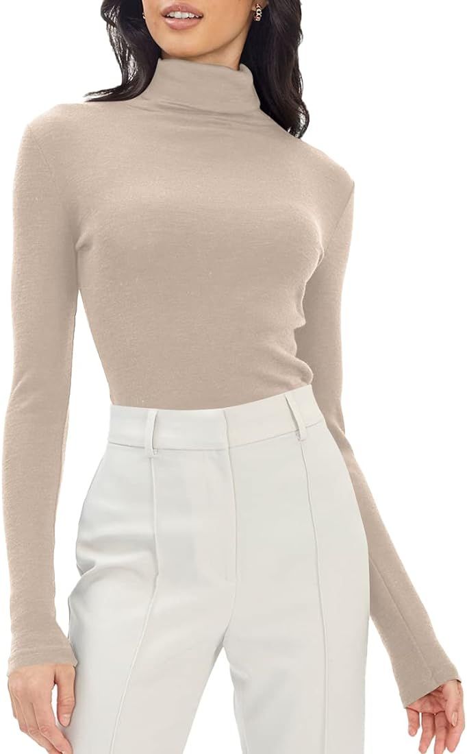 Trendy Queen Womens Fall Fashion Turtleneck 2022 Long Sleeve Shirts Basic Layering Slim Fit Soft ... | Amazon (US)