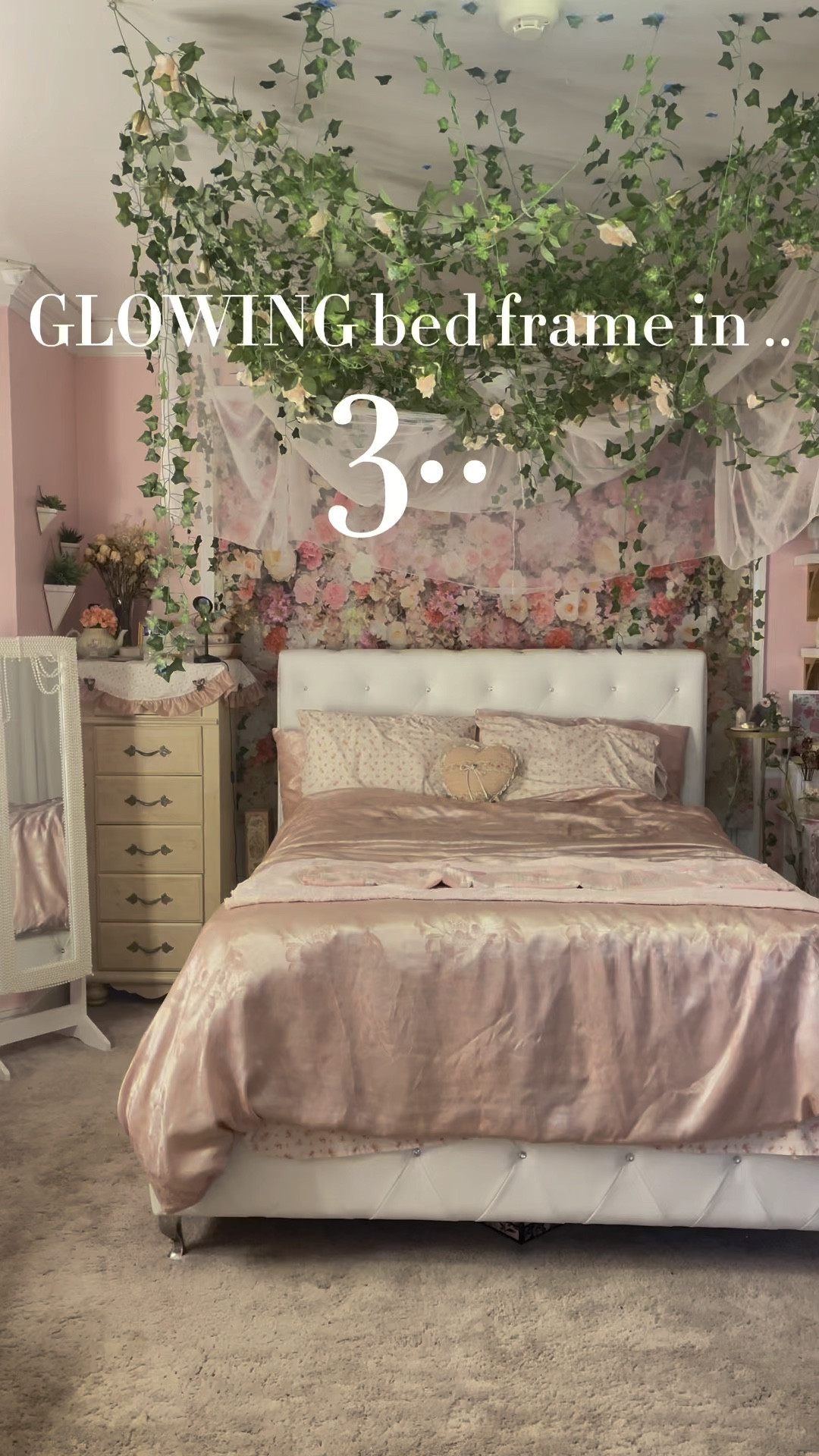 diy GLOWING bed frame🤍 #ledlights #coquetteroom #bedroomfinds 