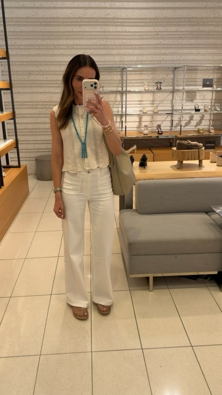 Love this neutral summer look with the white denim and crochet style tank. The turquoise necklace adds the perfect pop of color and makes this outfit feel so fun for vacation, brunch, or everyday summer plans.

white jeans outfit, summer outfit idea, crochet tank top, turquoise necklace, neutral summer style, casual chic outfit, vacation outfit, white denim, elevated basics, effortless summer fashion, annabrstyle

#LTKootd #LTKSeasonal #LTKOver40