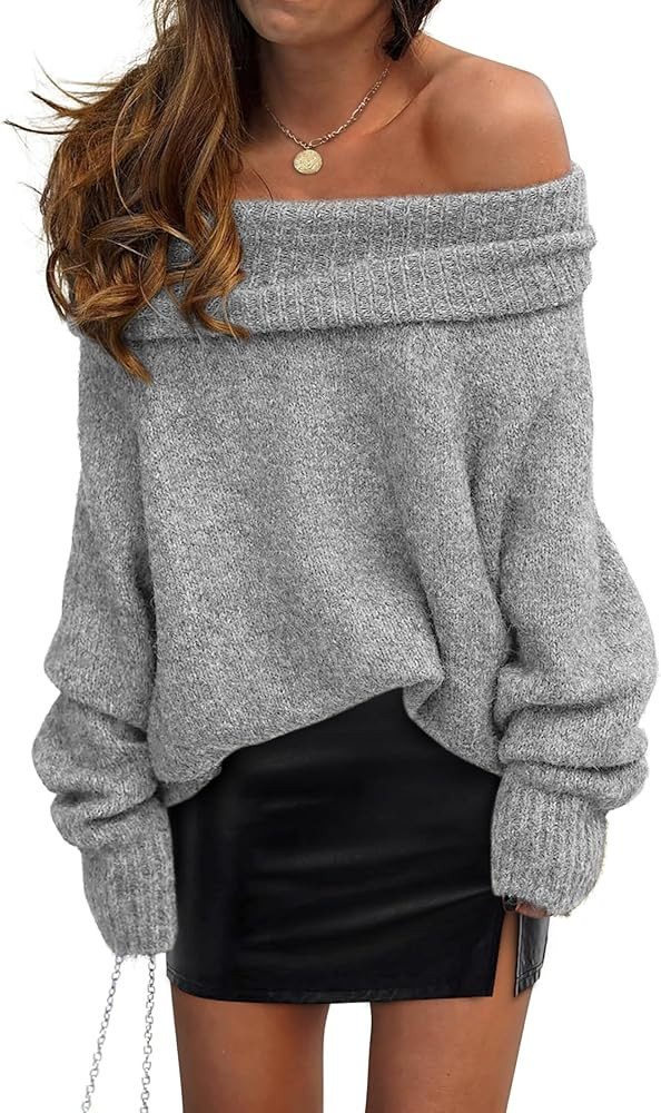 PRETTYGARDEN Women's Off The Shoulder Sweater Long Sleeve Tops 2025 Fall Loose Knit Pullover Swea... | Amazon (US)