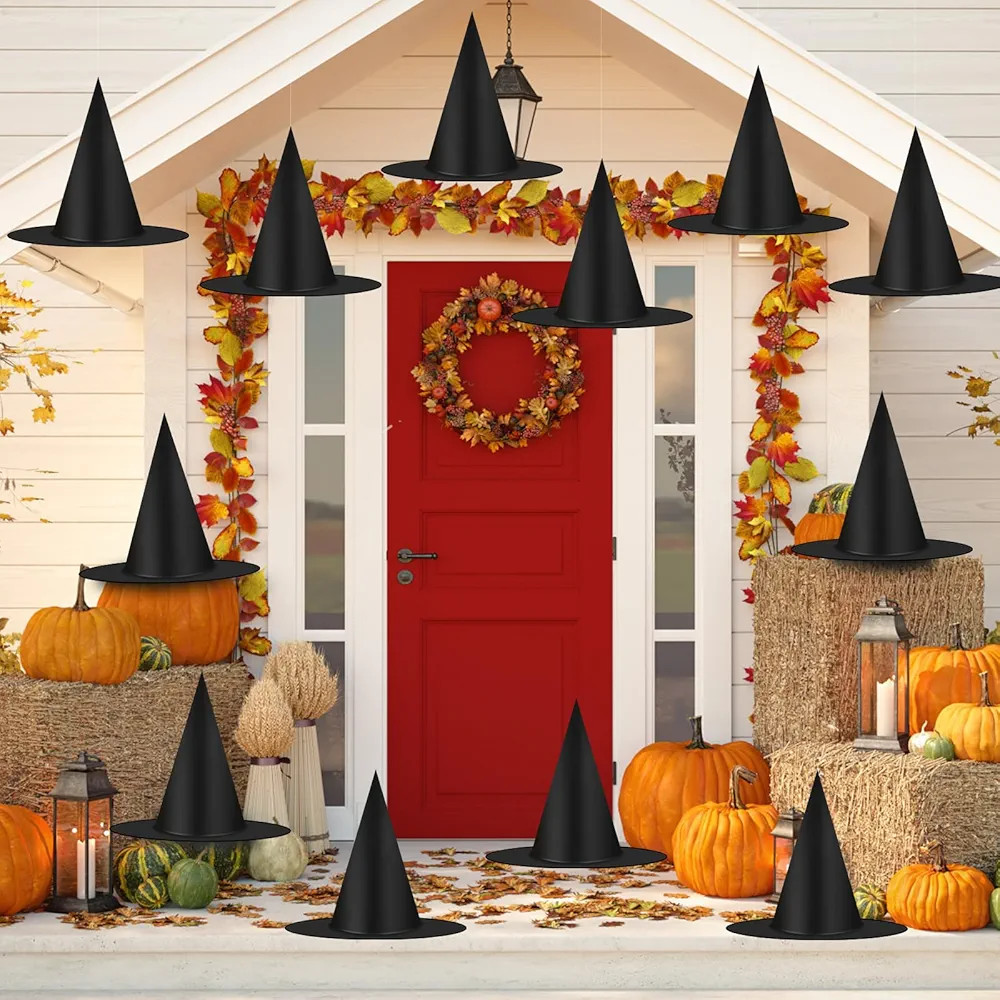 12pcs Halloween Black Witch Hats Decorations, Thickened Hanging Wizard Hats Bulk Costume Accessor... | Amazon (US)