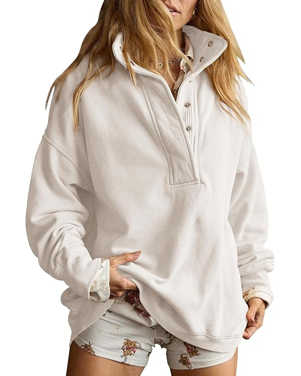 Gacaky Sweatshirt for Women Oversized Casual Long Sleeve Button Henley Neck Pullover Tops Fashion... | Amazon (US)