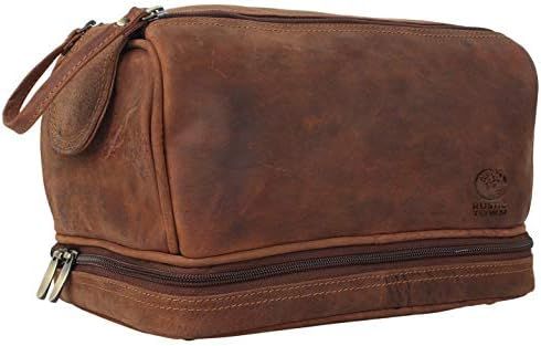 Genuine Leather Travel Toiletry Bag - Dopp Kit Organizer By Rustic Town (Brown) | Amazon (US)