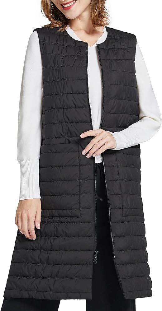 Women Long Puffer Vest Down Quilted Lightweight Sleeveless Jacket with Pockets | Amazon (US)
