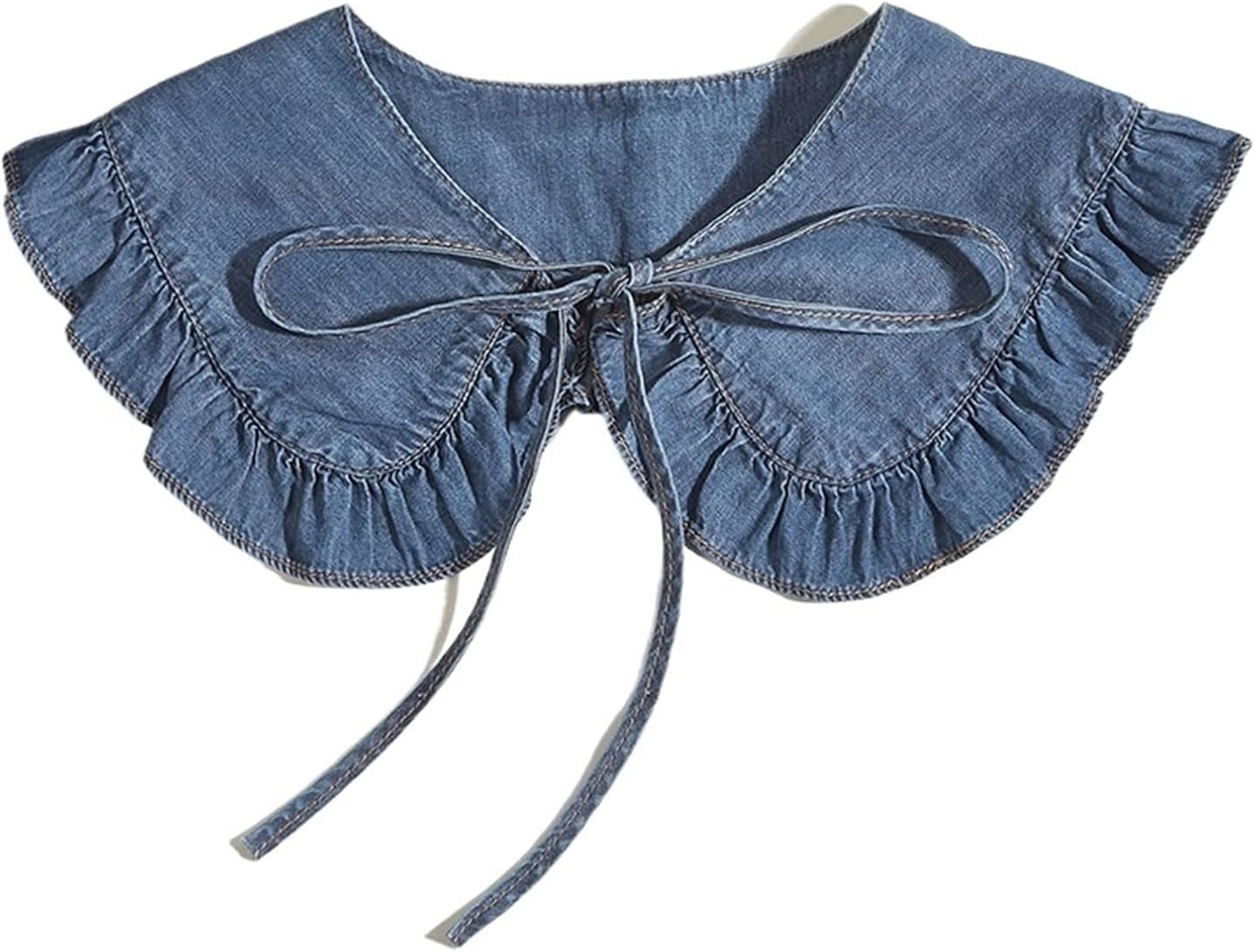 Women's Washed Denim Shawl Collar With Pleated Lace And Fashionable Fake Collar(LIGHT BLUE) at Am... | Amazon (US)