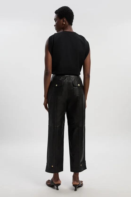Leather Hem Detail Trouser | Karen Millen UK + IE + DE + NL