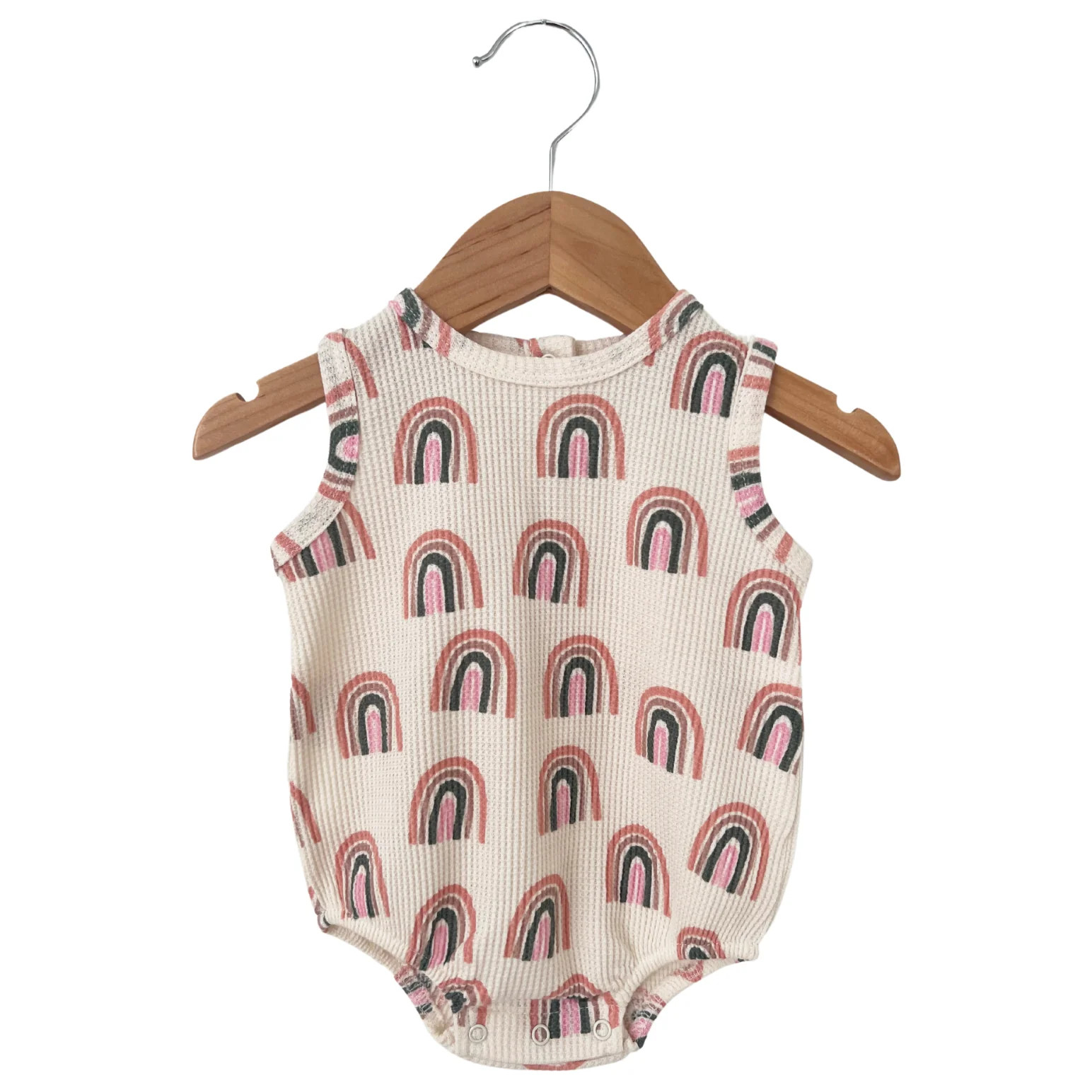 Organic Waffle Bubble Romper, Pink Rainbow | SpearmintLOVE