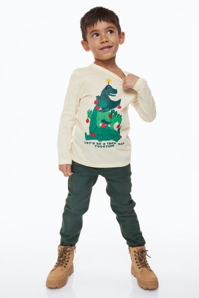 Printed Jersey Shirt - Cream/Tree Rex - Kids | H&M US | H&M (US + CA)