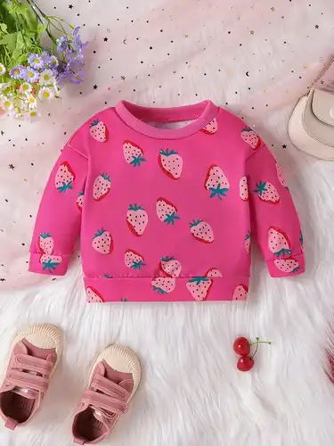Toddler Girl Cute Strawberry Graphic Sweatshirt Baby's Crew - Temu | Temu Affiliate Program