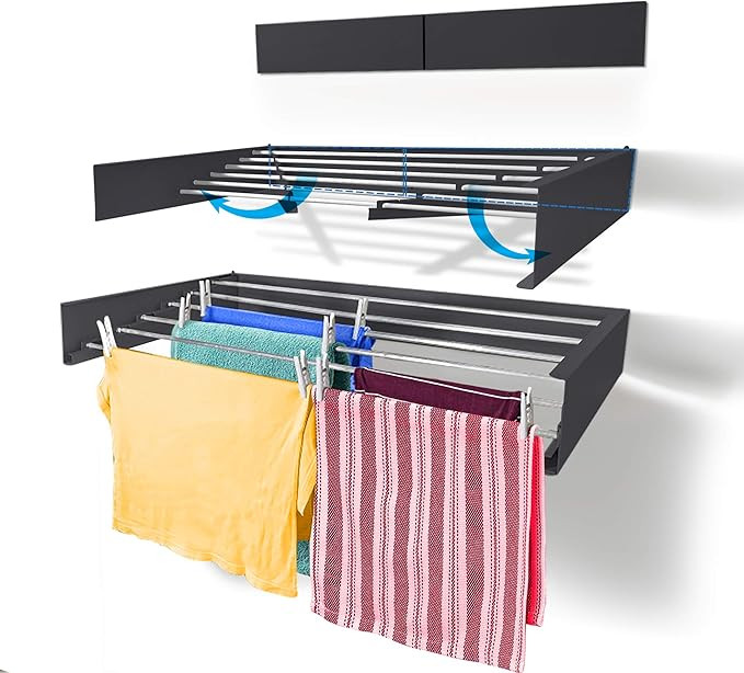 Step Up Laundry Drying Rack, Wall Mounted, Retractable Clothes Drying Rack, 60lbs Capacity, 20 Li... | Amazon (US)