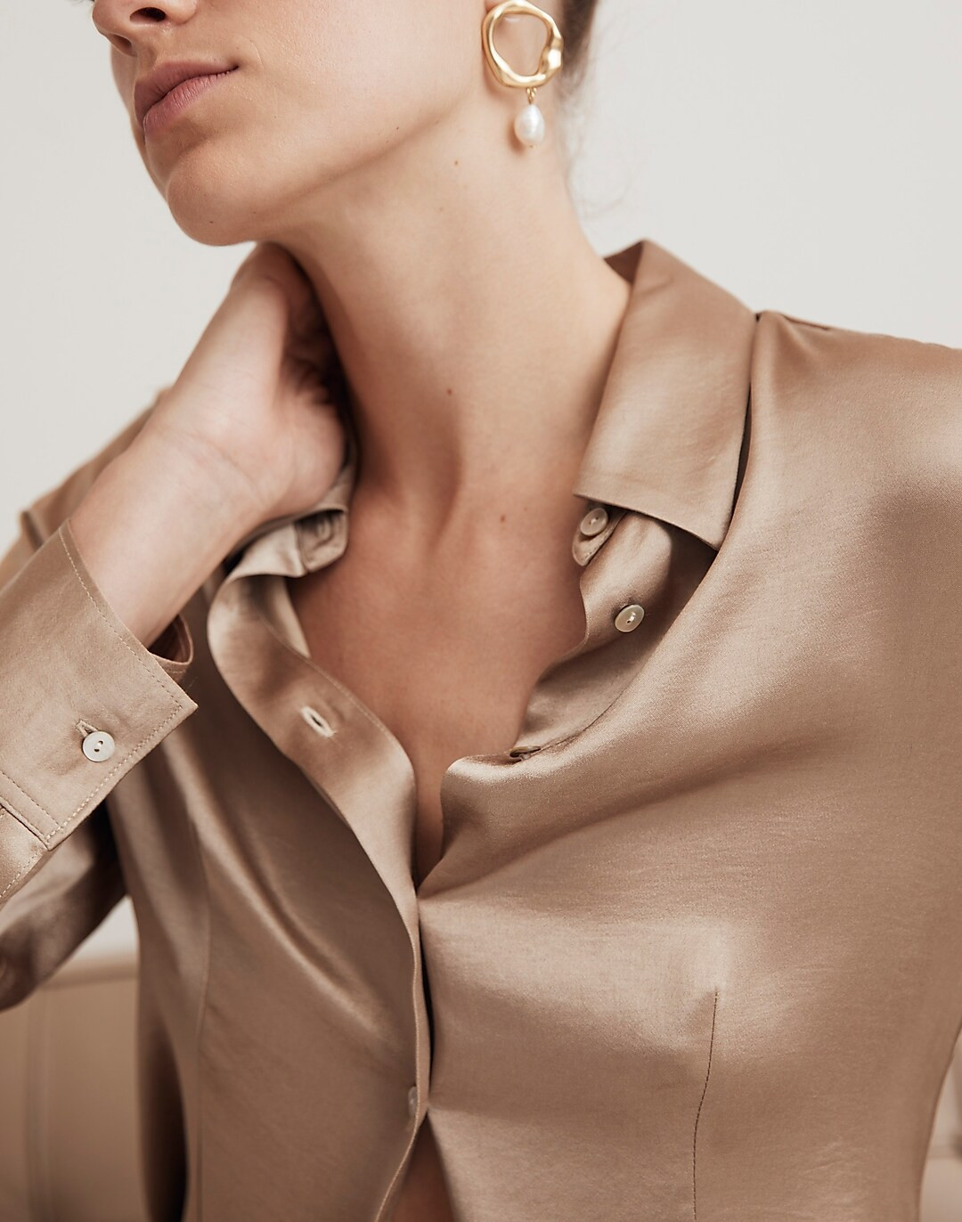 Darted Button-Up Shirt in Satin | Madewell