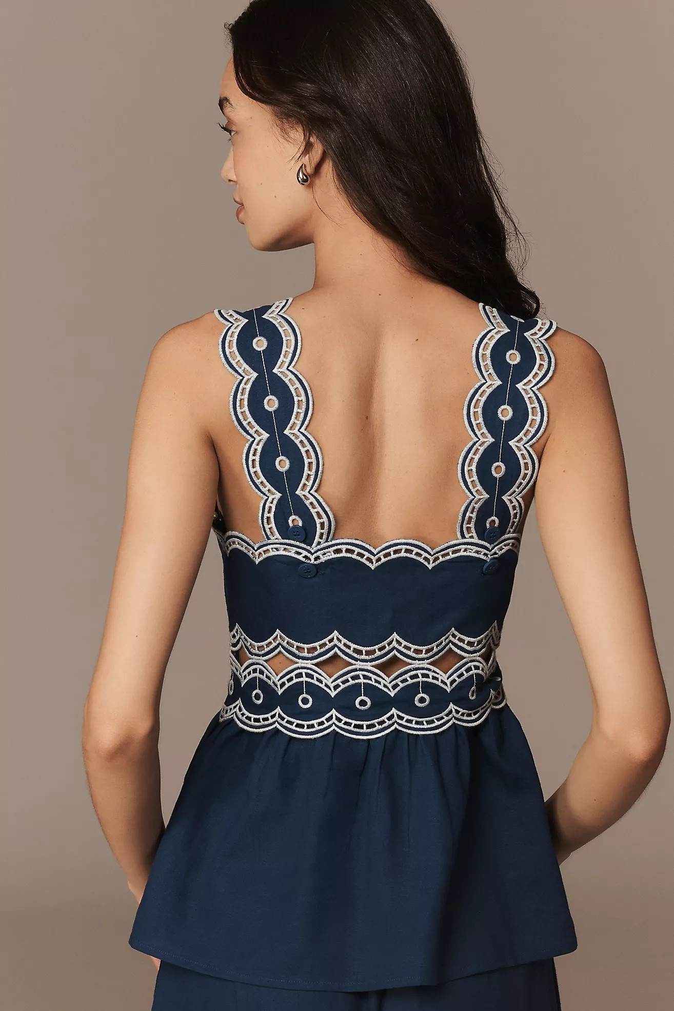 Farm Rio x Anthropologie Scalloped Cutout Linen Blend Tank | Anthropologie (US)