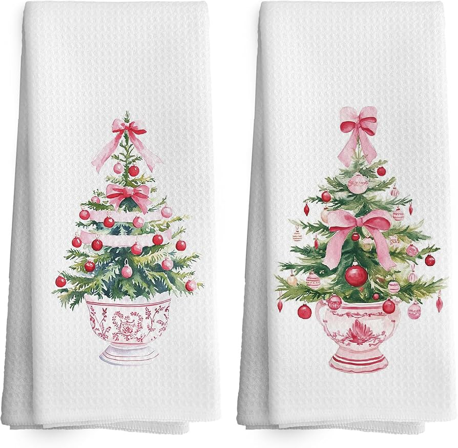 Pink Christmas Decor Kitchen Towels Holiday Xmas Tree Dish Towel 16x24 Inches, Chinoiserie Chines... | Amazon (US)