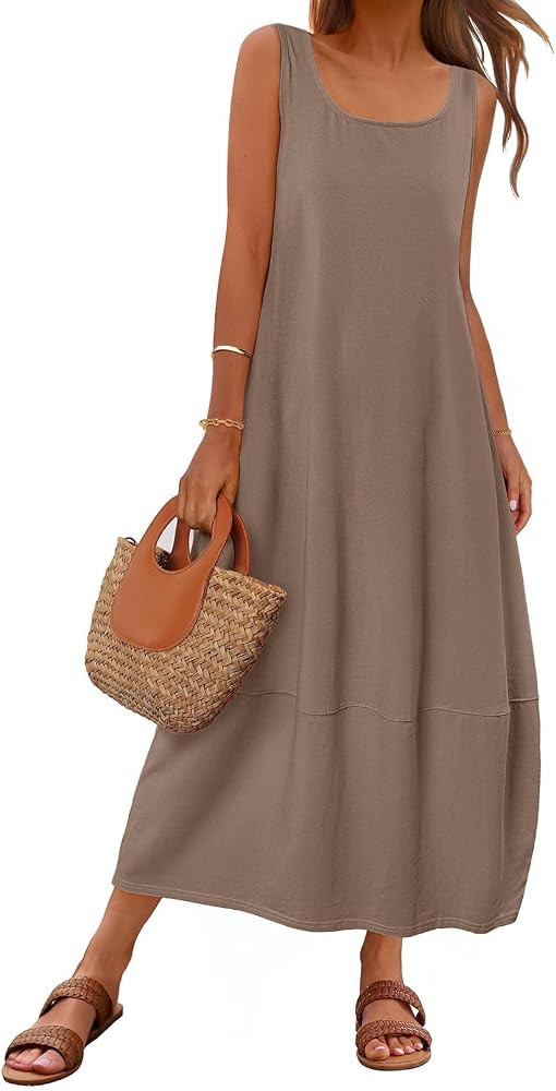 MEROKEETY Women's Boho Maxi Sundress 2026 Summer Beach Dress Scoop Neck Sleeveless Loose Tank Dre... | Amazon (US)