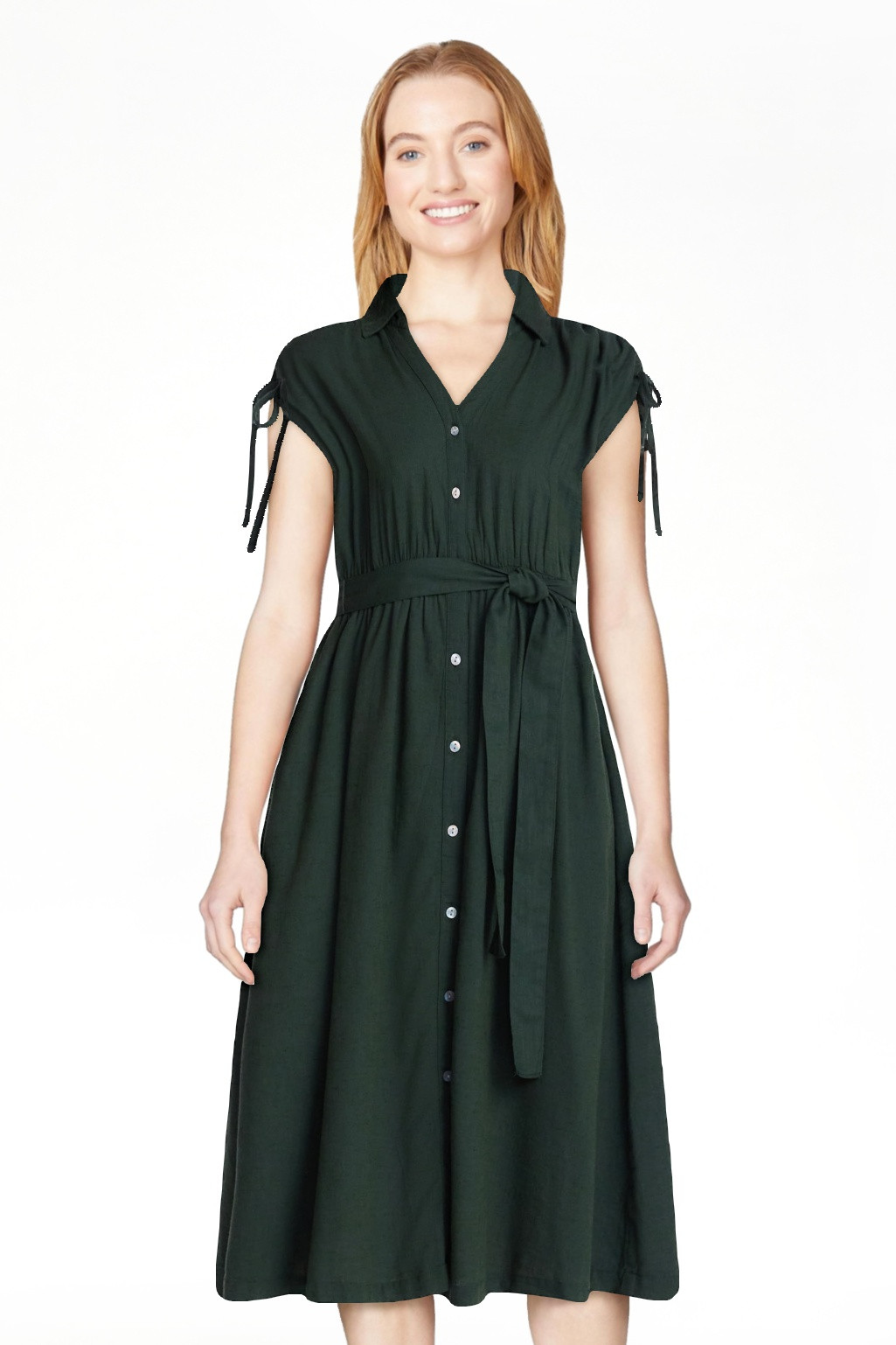 Time and Tru Women's Short Sleeve Midi Linen Shirt Dress, Sizes XS-XXXL | Walmart (US)