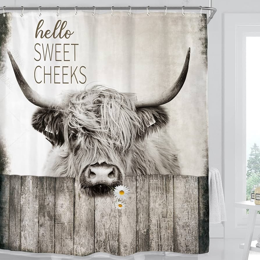Miyotaa Highland Cow Bull Shower Curtain Set 60Wx71H Inches Sweet Cheeks Funny Farmhouse Western ... | Amazon (US)