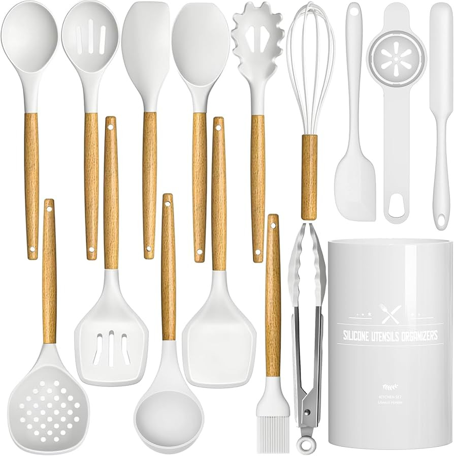 Silicone Cooking Kitchen Utensils Set, 16 Pcs Cooking Utensils Set with Holder, Heat Resistance, ... | Amazon (US)