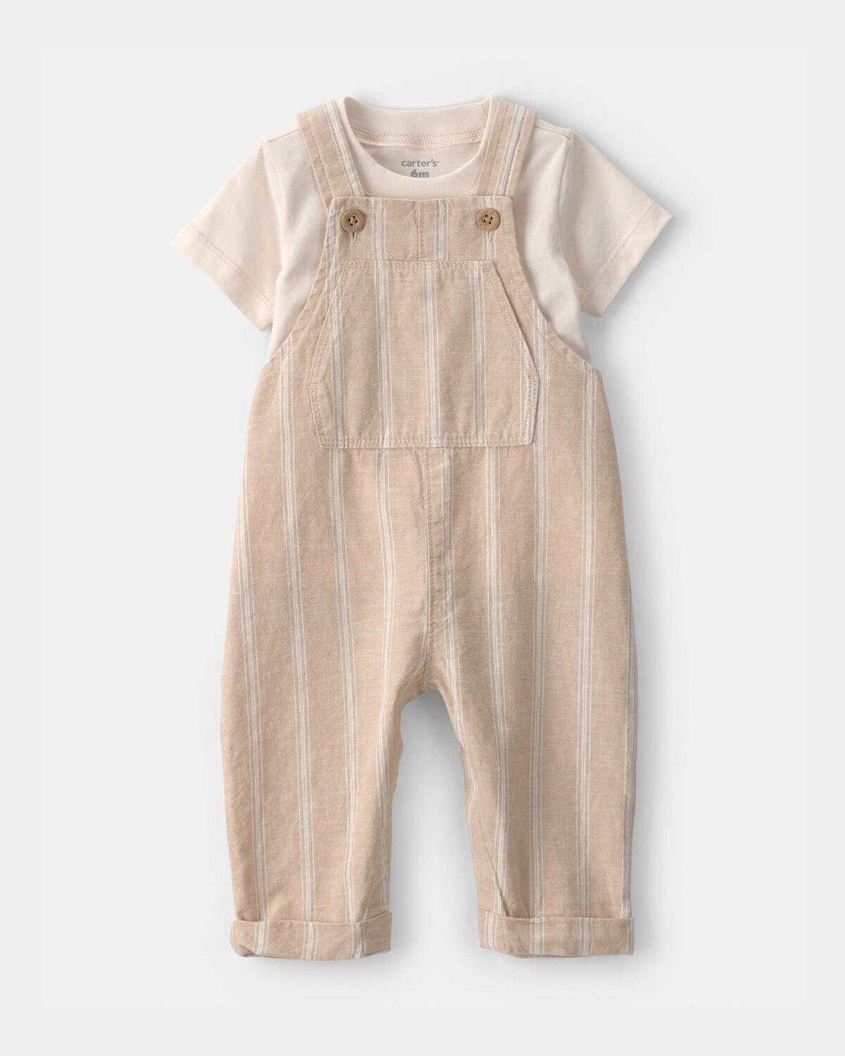 Baby 2-Piece Stripe Overall Set - Khaki | Carter's | Carter's Inc