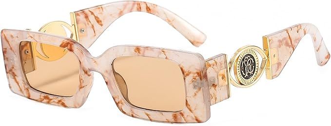 Allarallvr Y2K Small Rectangle Chunky Frame Sunglasses for Women Men Retro Trendy Metal Square Su... | Amazon (US)