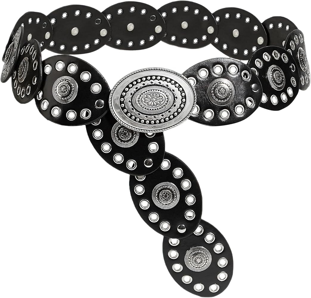 Leather Western Boho Belts for Woman, Concho Vintage Belt for womens Dress Jeans | Amazon (US)
