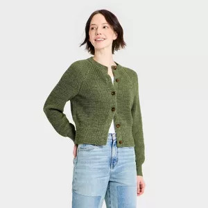 Women's Iconic Cotton Cardigan - Universal Thread™ Olive Green S | Target
